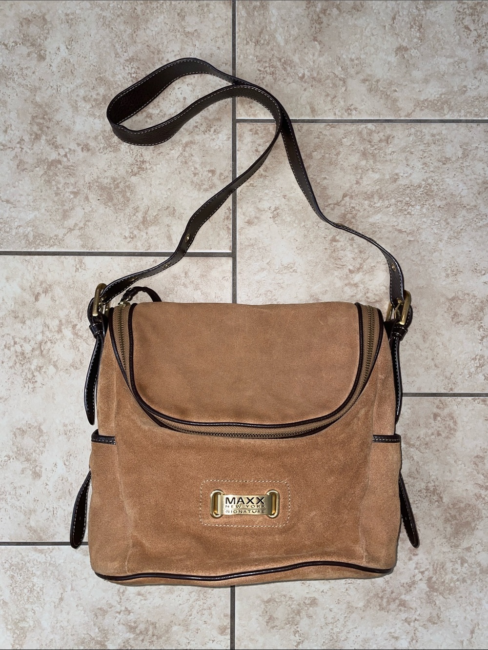 Maxx New York Signature Suede Crossbody Bag
